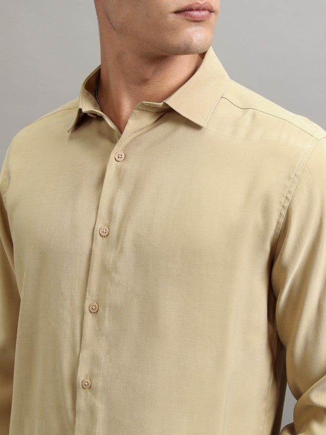 Highlander Men Khaki Solid Slim Fit Casual Shirt - Khaki - Image 5