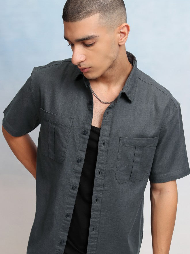 Highlander Men Grey Solid Relaxed Fit Casual Shirt - Grey - Image 1