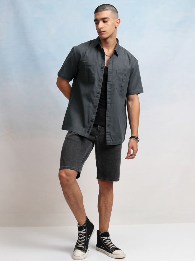 Highlander Men Grey Solid Relaxed Fit Casual Shirt - Grey - Image 2