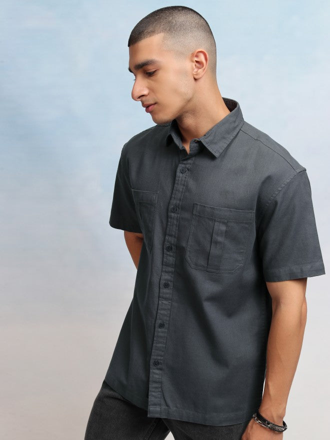 Highlander Men Grey Solid Relaxed Fit Casual Shirt - Grey - Image 4