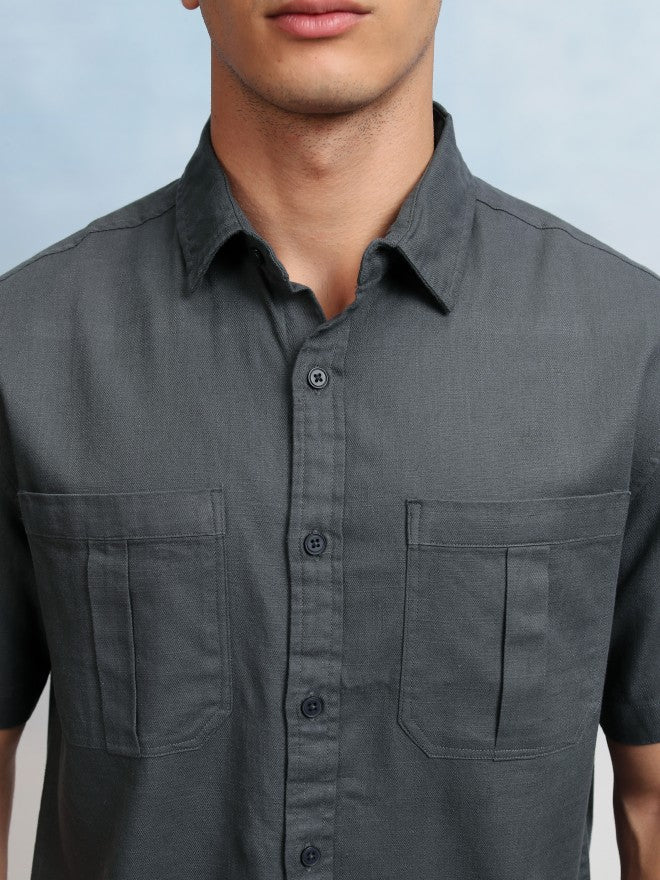 Highlander Men Grey Solid Relaxed Fit Casual Shirt - Grey - Image 5