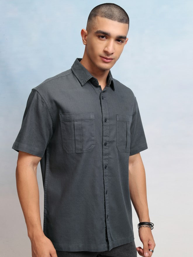Highlander Men Grey Solid Relaxed Fit Casual Shirt - Grey - Image 6