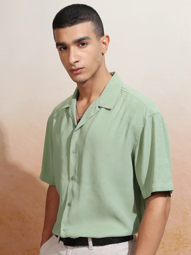 Highlander Men Green Solid Relaxed Fit Casual Shirt - Green - Image 4