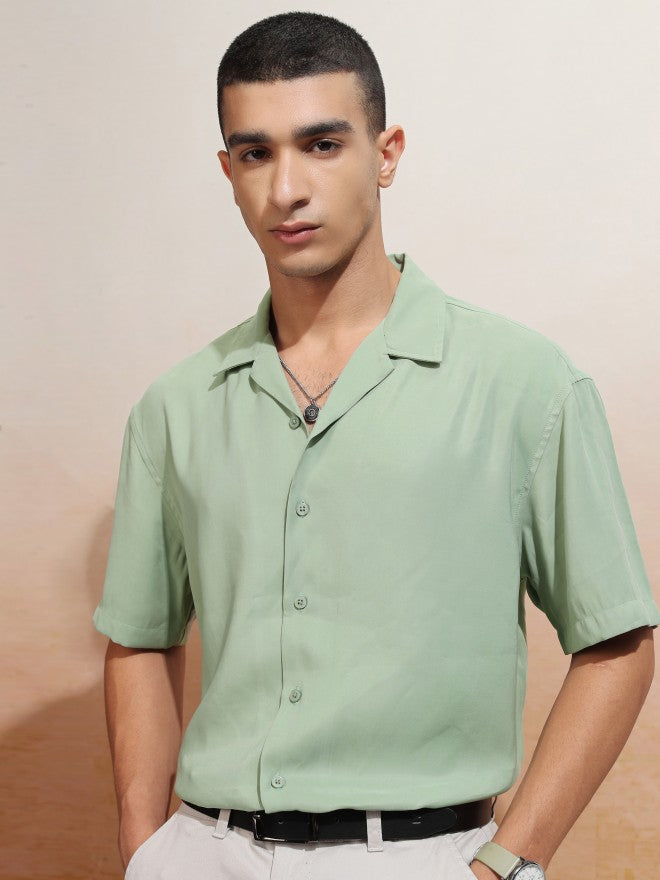 Highlander Men Green Solid Relaxed Fit Casual Shirt - Green - Image 7