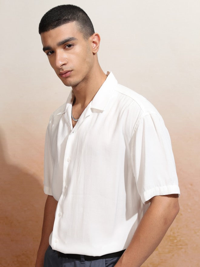 Highlander Men White Solid Relaxed Fit Casual Shirt - White - Image 4