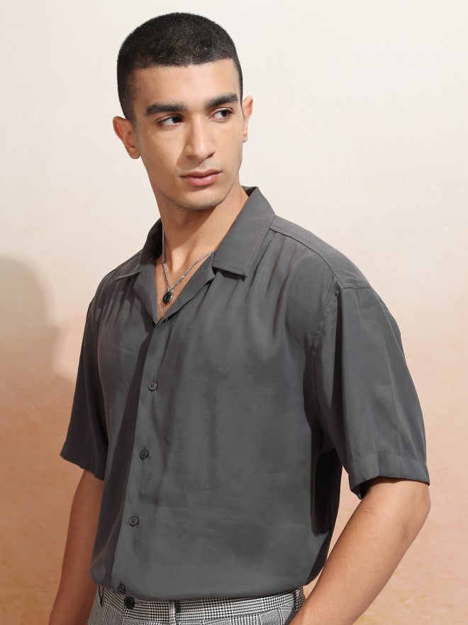 Highlander Men Grey Solid Relaxed Fit Casual Shirt - Grey - Image 4
