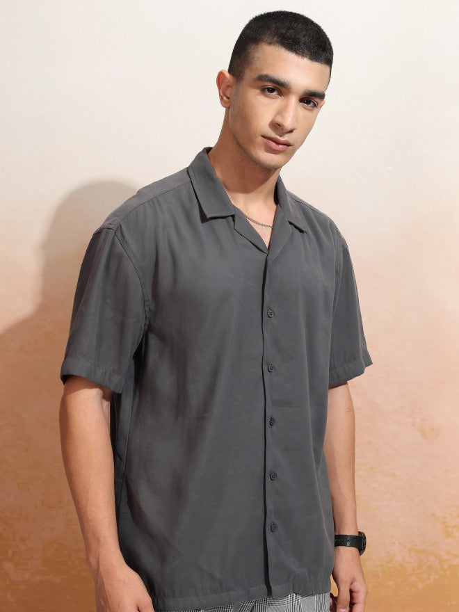 Highlander Men Grey Solid Relaxed Fit Casual Shirt - Grey - Image 6