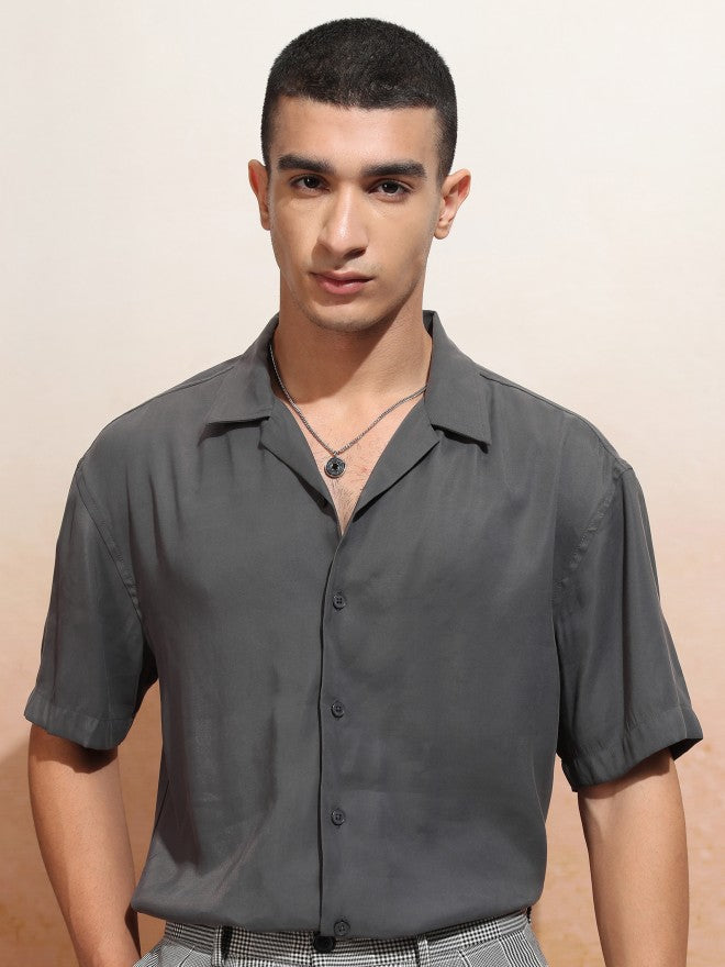 Highlander Men Grey Solid Relaxed Fit Casual Shirt - Grey - Image 7