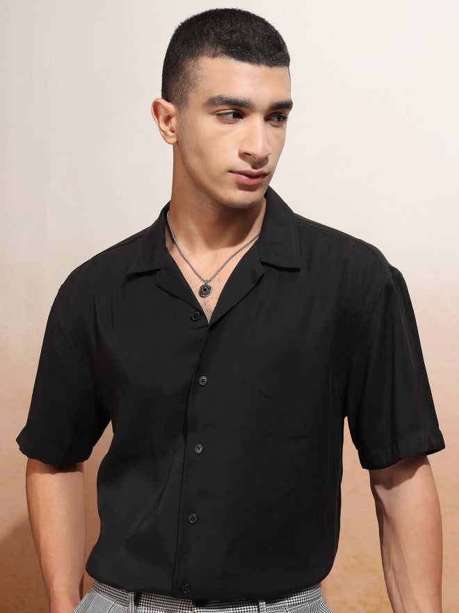 Highlander Men Black Solid Relaxed Fit Casual Shirt - Black - Image 1