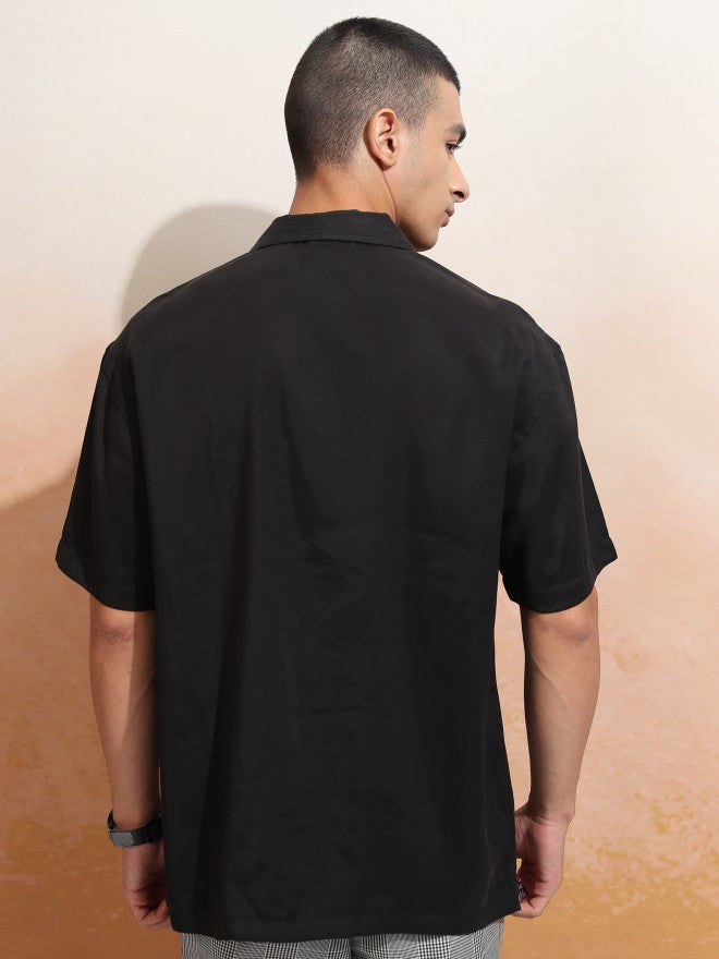 Highlander Men Black Solid Relaxed Fit Casual Shirt - Black - Image 3