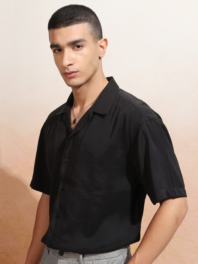 Highlander Men Black Solid Relaxed Fit Casual Shirt - Black - Image 4