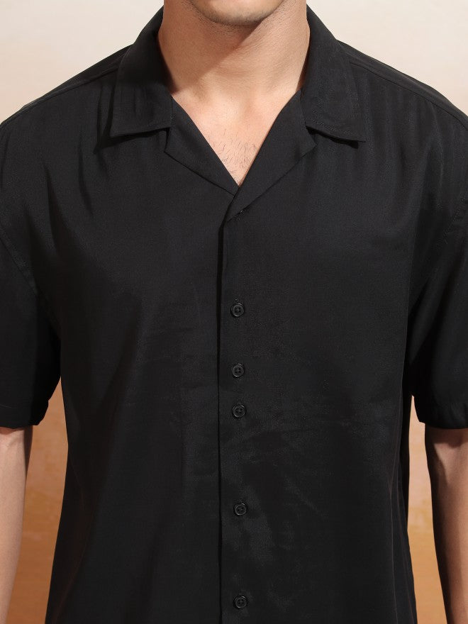 Highlander Men Black Solid Relaxed Fit Casual Shirt - Black - Image 5