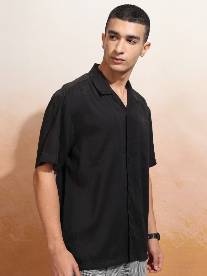 Highlander Men Black Solid Relaxed Fit Casual Shirt - Black - Image 6