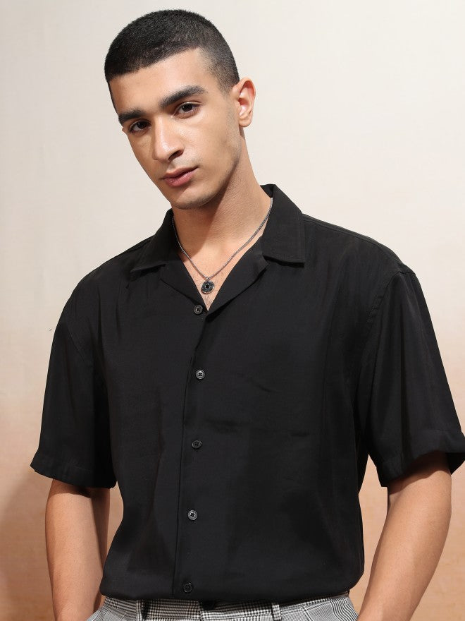 Highlander Men Black Solid Relaxed Fit Casual Shirt - Black - Image 7