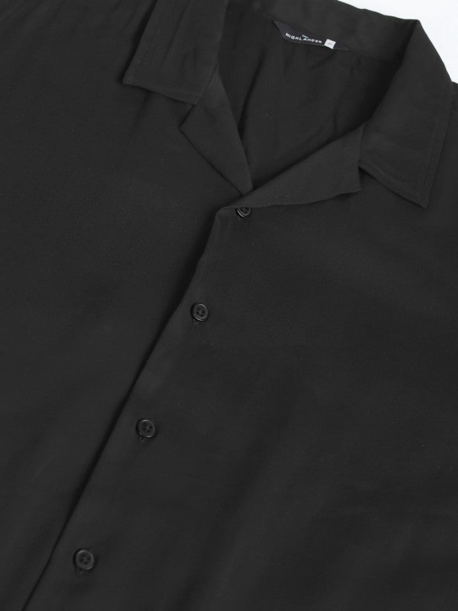Highlander Men Black Solid Relaxed Fit Casual Shirt - Black - Image 8