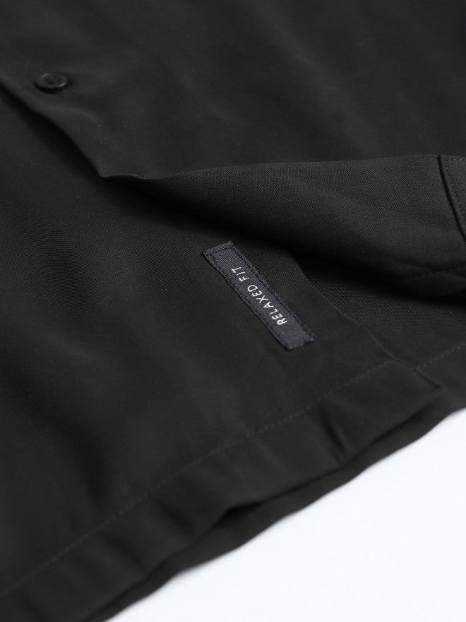 Highlander Men Black Solid Relaxed Fit Casual Shirt - Black - Image 9