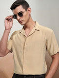 Highlander Men Khaki Solid Relaxed Fit Casual Shirt - Khaki - Image 1