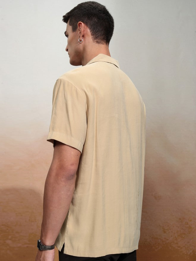 Highlander Men Khaki Solid Relaxed Fit Casual Shirt - Khaki - Image 3