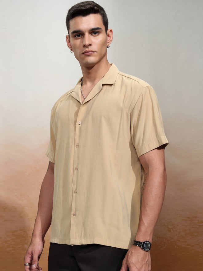 Highlander Men Khaki Solid Relaxed Fit Casual Shirt - Khaki - Image 4