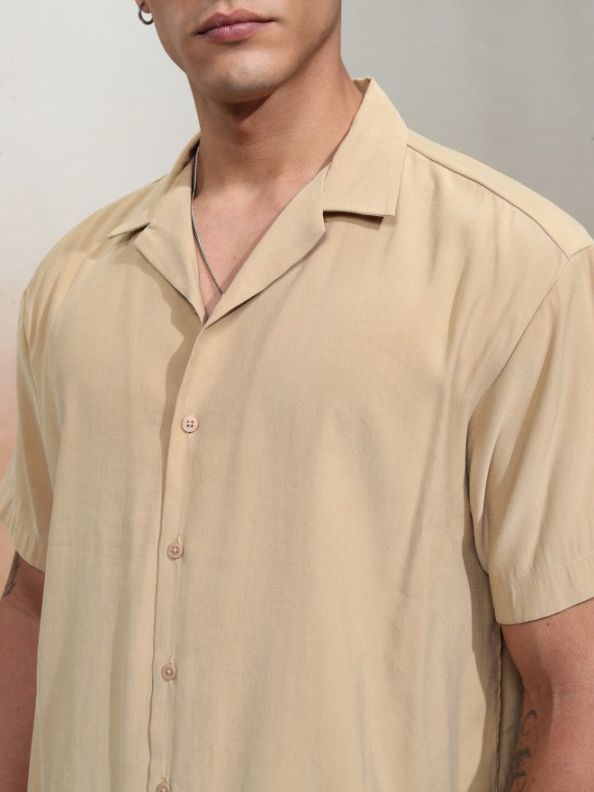 Highlander Men Khaki Solid Relaxed Fit Casual Shirt - Khaki - Image 5