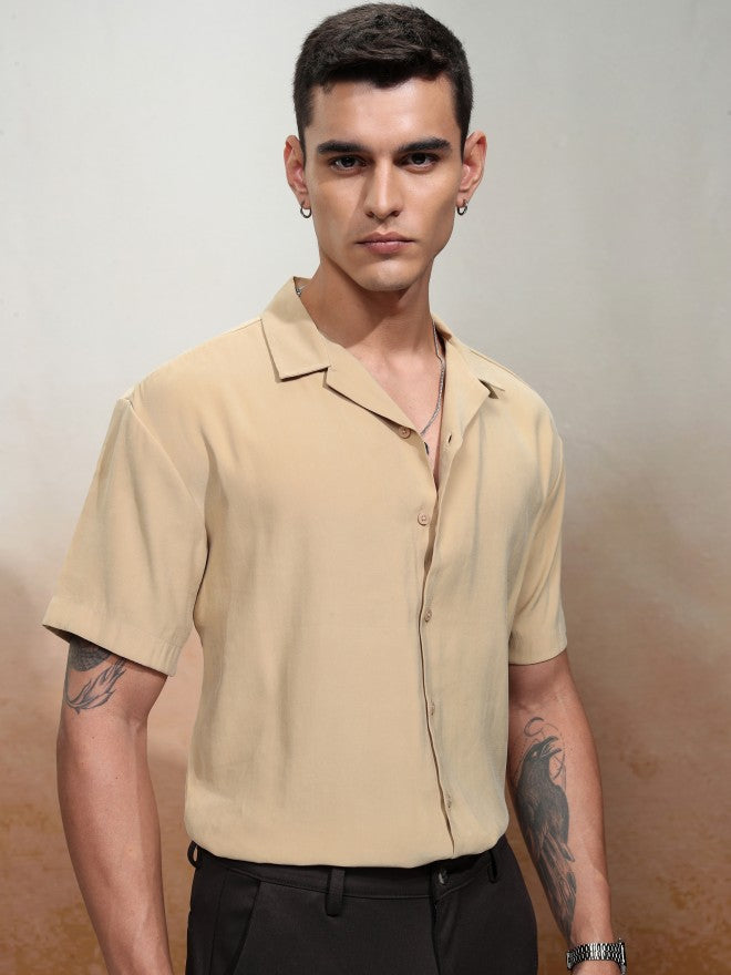 Highlander Men Khaki Solid Relaxed Fit Casual Shirt - Khaki - Image 6