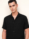 Highlander Men Black Textured Relaxed Fit Casual Shirt - Black - Image 1