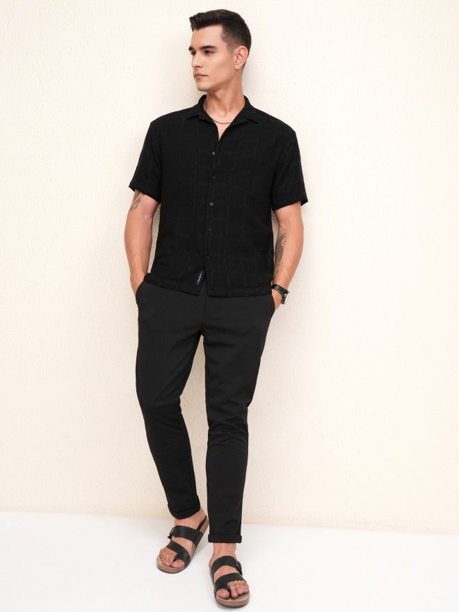 Highlander Men Black Textured Relaxed Fit Casual Shirt - Black - Image 2