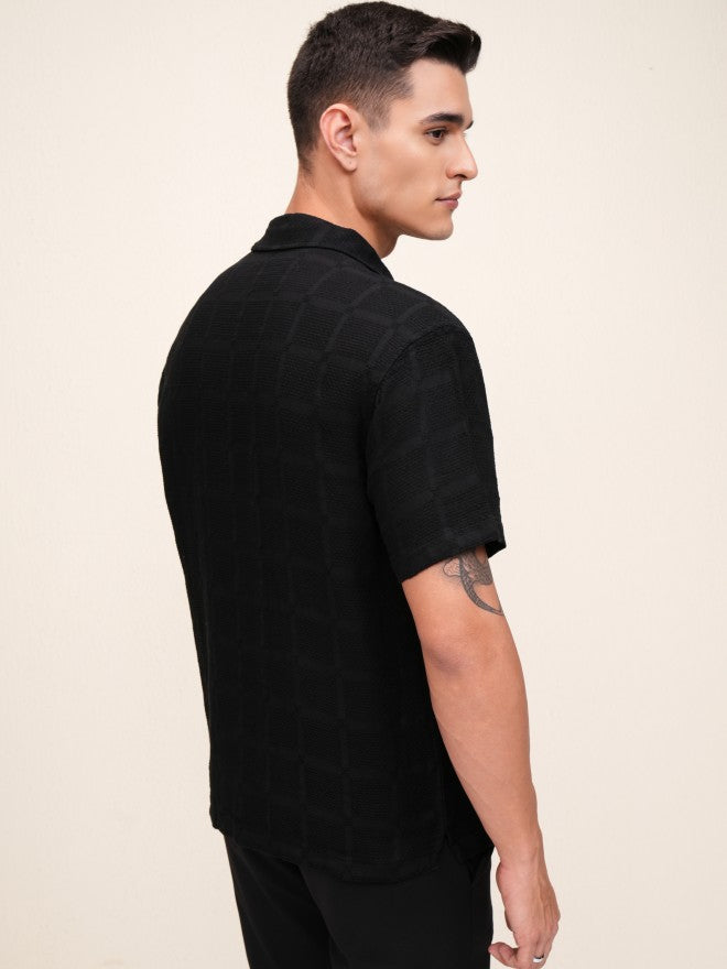 Highlander Men Black Textured Relaxed Fit Casual Shirt - Black - Image 3