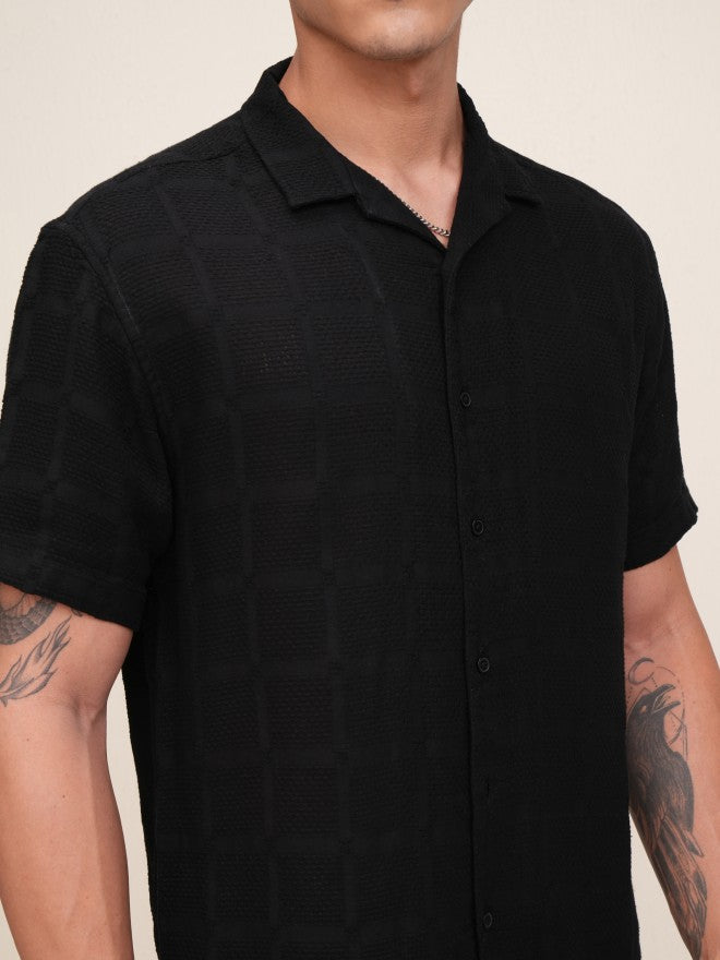 Highlander Men Black Textured Relaxed Fit Casual Shirt - Black - Image 5