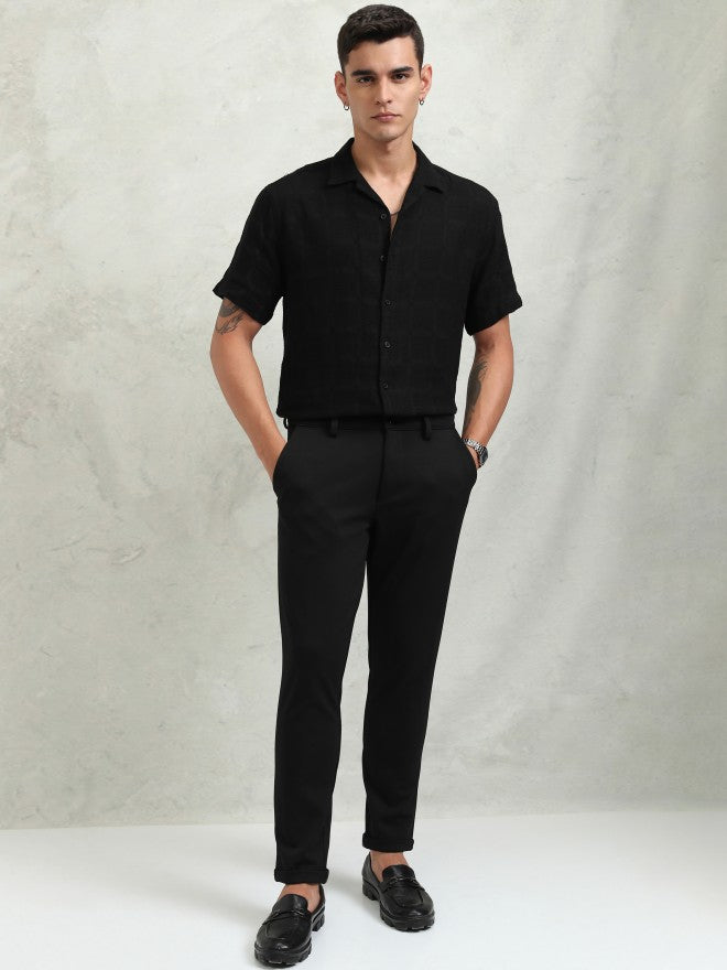 Highlander Men Black Textured Relaxed Fit Casual Shirt - Black - Image 2