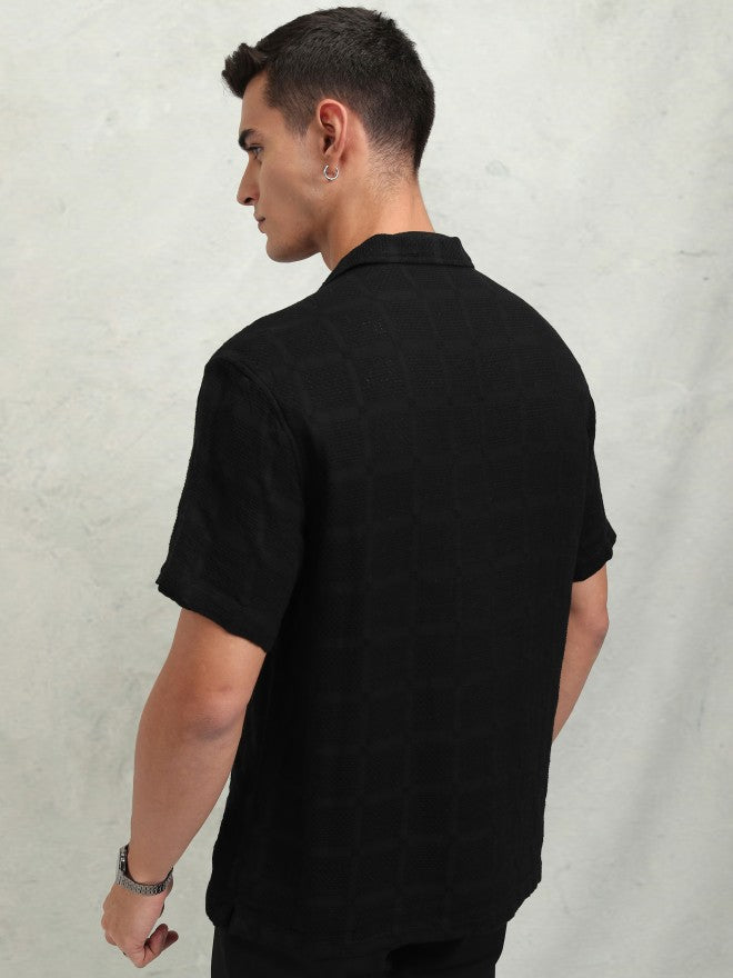 Highlander Men Black Textured Relaxed Fit Casual Shirt - Black - Image 3
