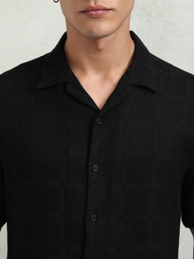 Highlander Men Black Textured Relaxed Fit Casual Shirt - Black - Image 5