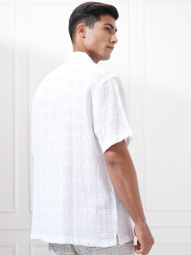 Highlander Men White Textured Relaxed Fit Casual Shirt - White - Image 3