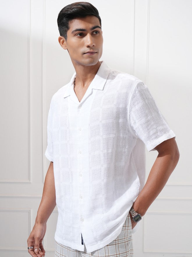 Highlander Men White Textured Relaxed Fit Casual Shirt - White - Image 4