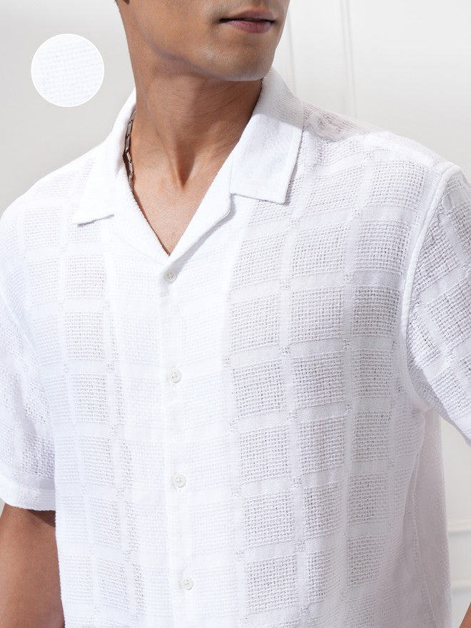 Highlander Men White Textured Relaxed Fit Casual Shirt - White - Image 5