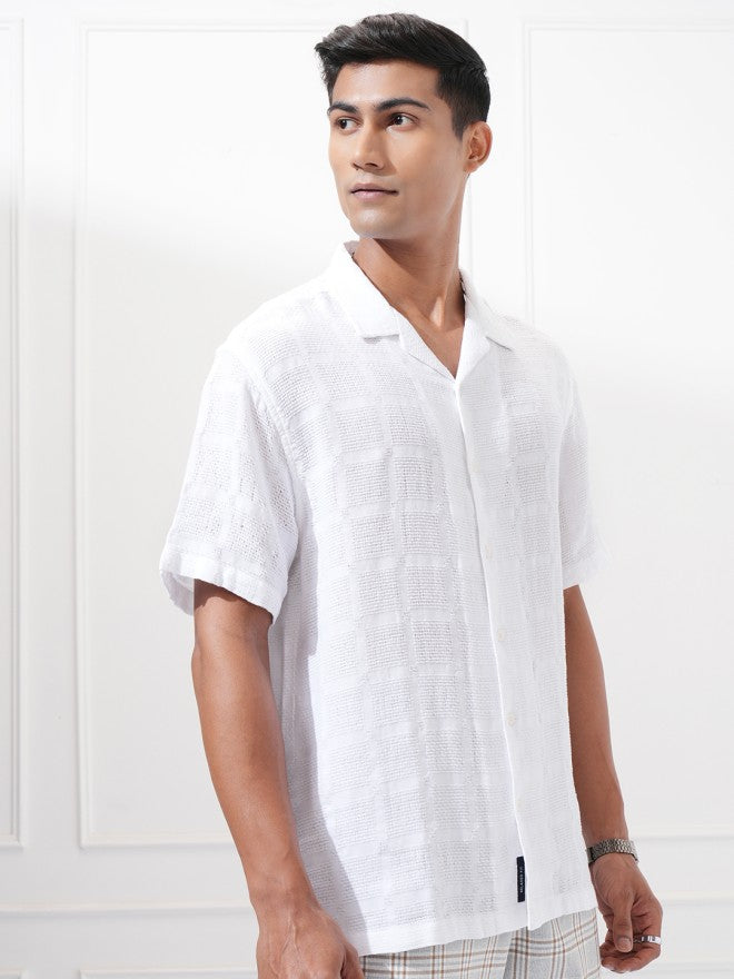 Highlander Men White Textured Relaxed Fit Casual Shirt - White - Image 6