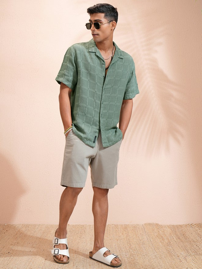 Highlander Men Olive Textured Relaxed Fit Casual Shirt - Olive - Image 2