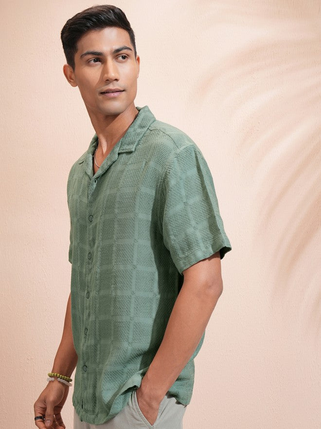 Highlander Men Olive Textured Relaxed Fit Casual Shirt - Olive - Image 4