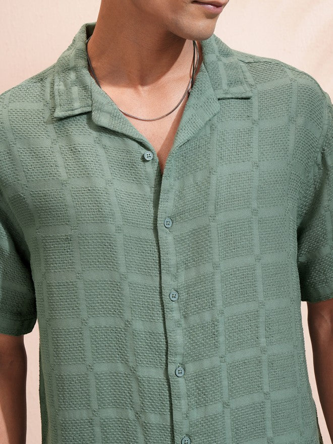 Highlander Men Olive Textured Relaxed Fit Casual Shirt - Olive - Image 5