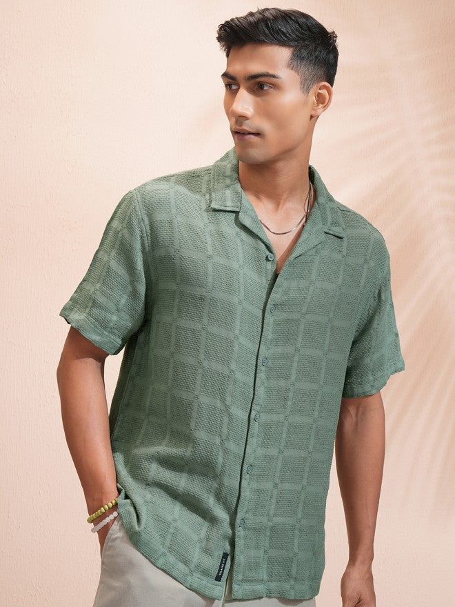 Highlander Men Olive Textured Relaxed Fit Casual Shirt - Olive - Image 6