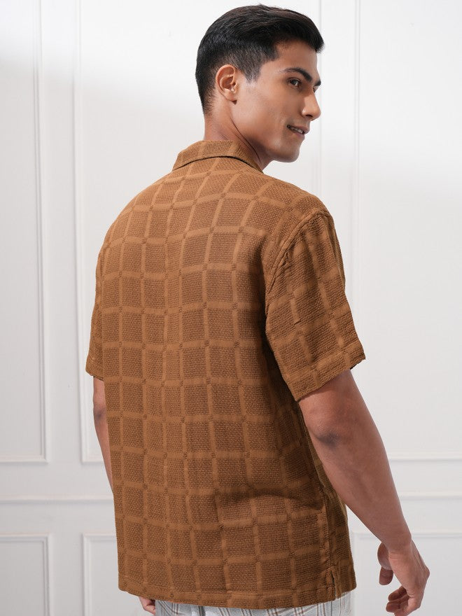 Highlander Men Brown Textured Relaxed Fit Casual Shirt - Brown - Image 3