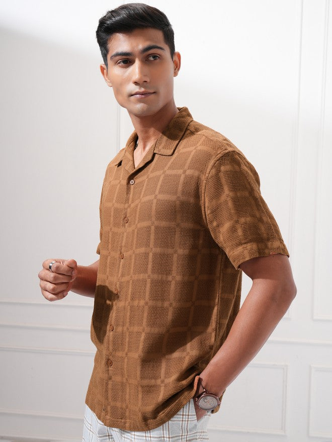 Highlander Men Brown Textured Relaxed Fit Casual Shirt - Brown - Image 4