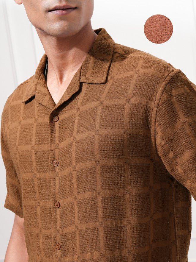 Highlander Men Brown Textured Relaxed Fit Casual Shirt - Brown - Image 5