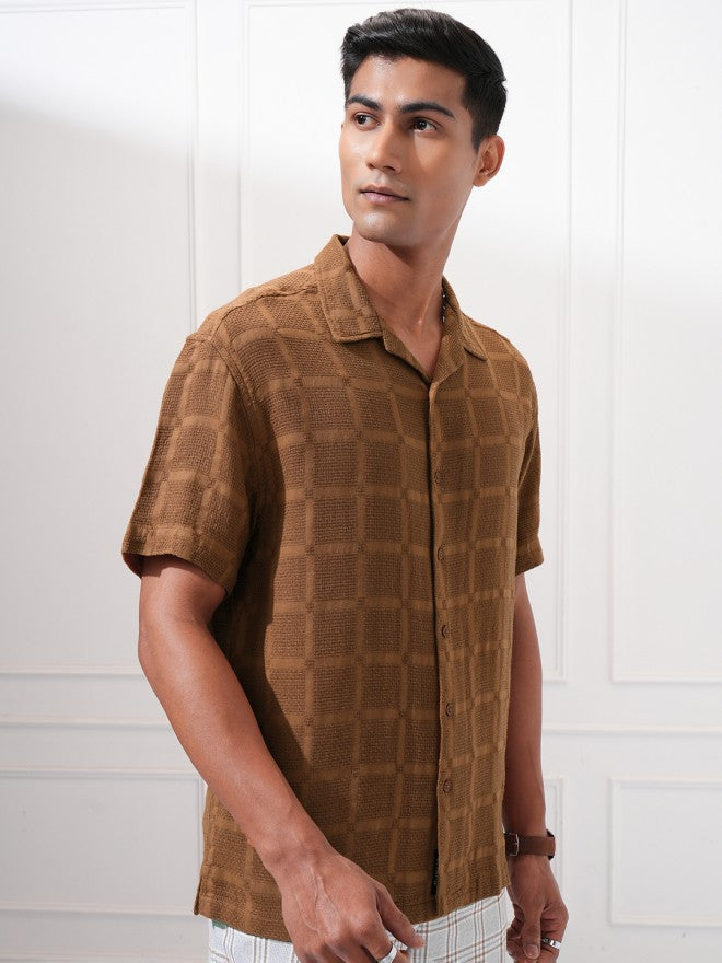Highlander Men Brown Textured Relaxed Fit Casual Shirt - Brown - Image 6