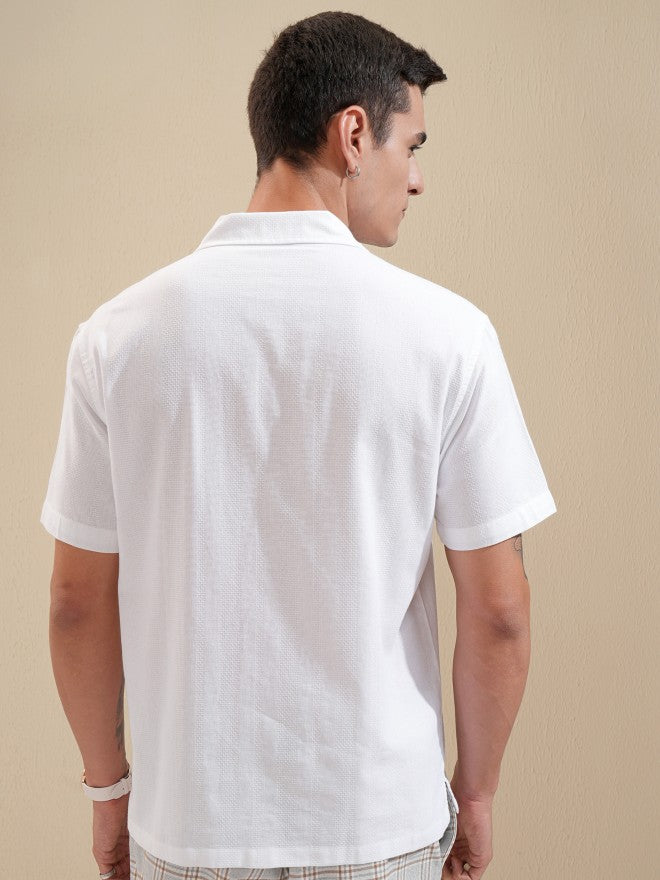Highlander Men White Textured Relaxed Fit Casual Shirt - White - Image 3