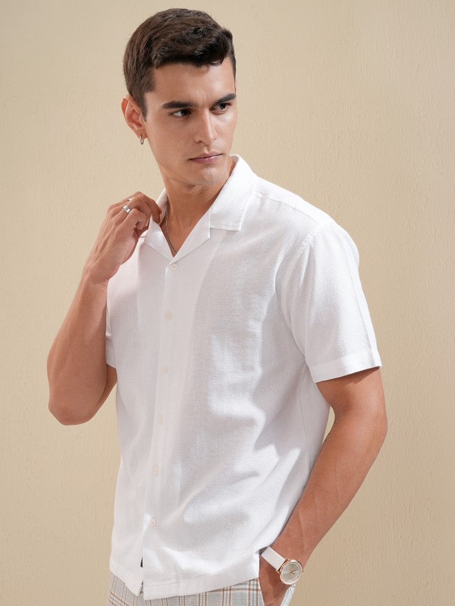 Highlander Men White Textured Relaxed Fit Casual Shirt - White - Image 4