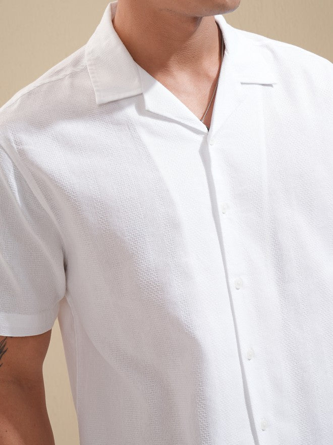 Highlander Men White Textured Relaxed Fit Casual Shirt - White - Image 5