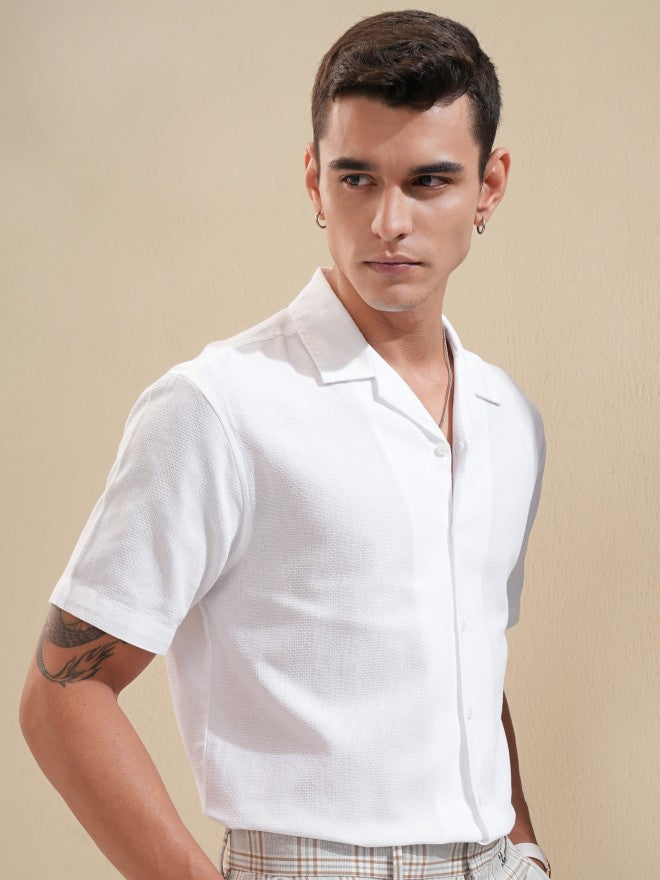 Highlander Men White Textured Relaxed Fit Casual Shirt - White - Image 6