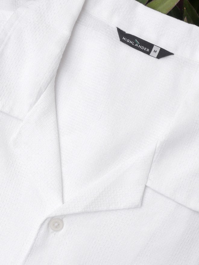 Highlander Men White Textured Relaxed Fit Casual Shirt - White - Image 8