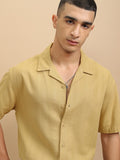 Highlander Men Mustard Textured Relaxed Fit Casual Shirt - Mustard - Image 1